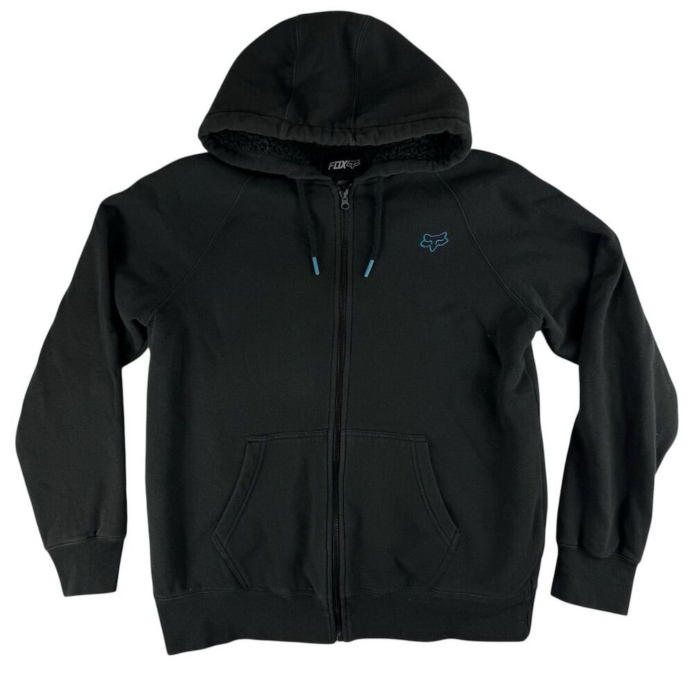 Fox Racing Men's Sherpa Lined Zip-Up Hoodie Jacket Black Size L Fleece Skater